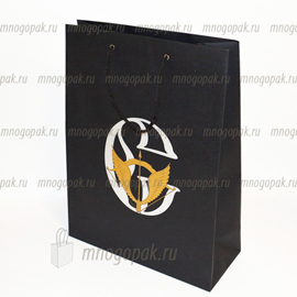 Черный бумажный пакет с логотипом