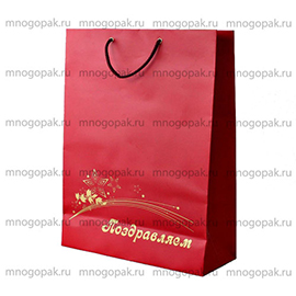 Подарочный пакет из красной мелованной бумаги