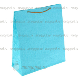 Голубой пакет из бумаги с веревочными ручками